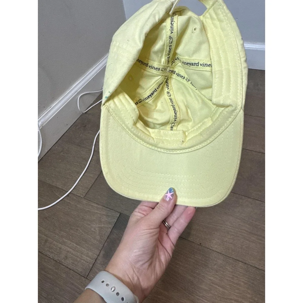 Vineyard Vines Hat Cap Strap Back Mens One Size Yellow Cotton Twill Whale Logo